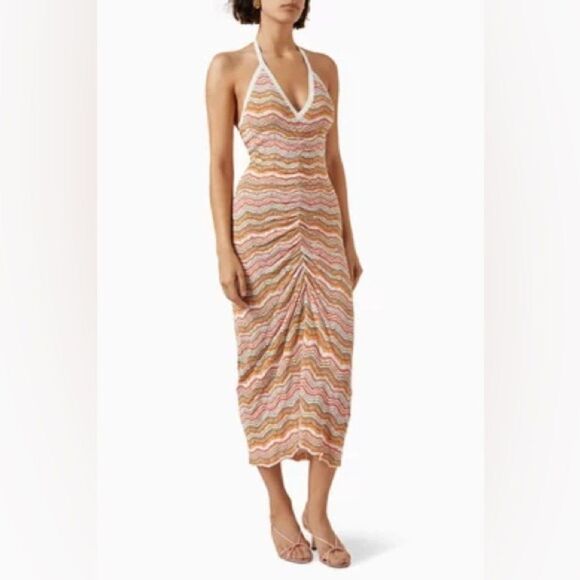 NWOT VERONICA BEARD Armelle Halterneck Dress in Stretch-knit Multicolor, size L - Picture 1 of 10